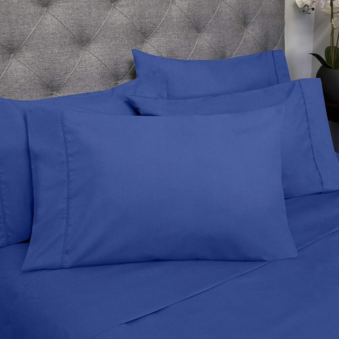 Sweet Home Collection 6 Piece 1500 Supreme Collection Brushed Microfiber Deep Pocket Sheet Set-2 Extra Pillow Cases, Great Value, Split King, Royal Blue