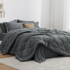 Love's cabin Twin XL Comforter Set Dark Grey, 5 Pieces Twin XL Bed in a Bag, All Season Bedding Sets with 1 Comforter, 1 Flat Sheet, 1 Fitted Sheet, 1 Pillowcase and 1 Pillow Sham