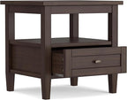 SIMPLIHOME Warm Shaker SOLID WOOD 20 inch Wide Rectangle Transitional End Table in Warm Walnut Brown for the Living Room and Bedroom
