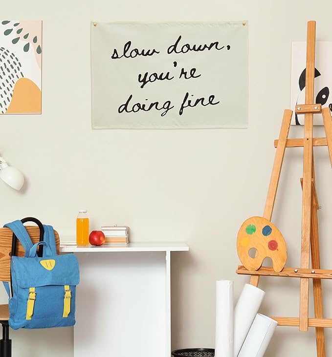 Mental Health Inspirational Rectangular Banner-Positive Affirmation Flag for Kids Teen Counselor Teacher,Classroom Therapy Office Homeschool Reading Room Wall Decor-Slow Down You're Doing Fine
