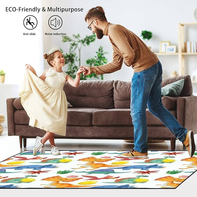 Cute Dinosaur Seamless Area Rug Outdoor Patio Rug Play Mat Modern Floor Carpet Non-Slip Home Decor Living Room Kids Bedroom Nursery, 6x9 ft