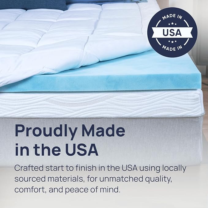 Sure2Sleep Gel Swirl Memory Foam Mattress Topper - 2 Inch, Pressure Relieving, Cooling Comfort - Made in The USA & CertiPUR-US Certified - Softens Firm Beds and Extends Mattress Life - Queen Size