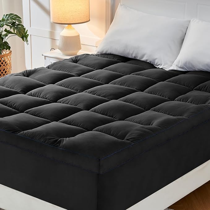 CYMULA Mattress Topper Full XL, Black Mattress Topper Pad Cover, Pillow Top Mattress Toppers with Deep Pockets, Plush Down Alternative Fill Mattress Protector