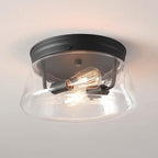 GLOBE Electric 44777 Aleyna 2-Light Outdoor Flush Mount Ceiling Light, Matte Black, Clear Glass Shade, Bulb Not Included