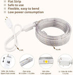 LED Rope Lights, 16.4 Feet Daylight Flat Flexible Strip Light, Plug in Novelty Lighting, Connectable and Waterproof for Home Christmas Holiday Garden Patio Party Decoration