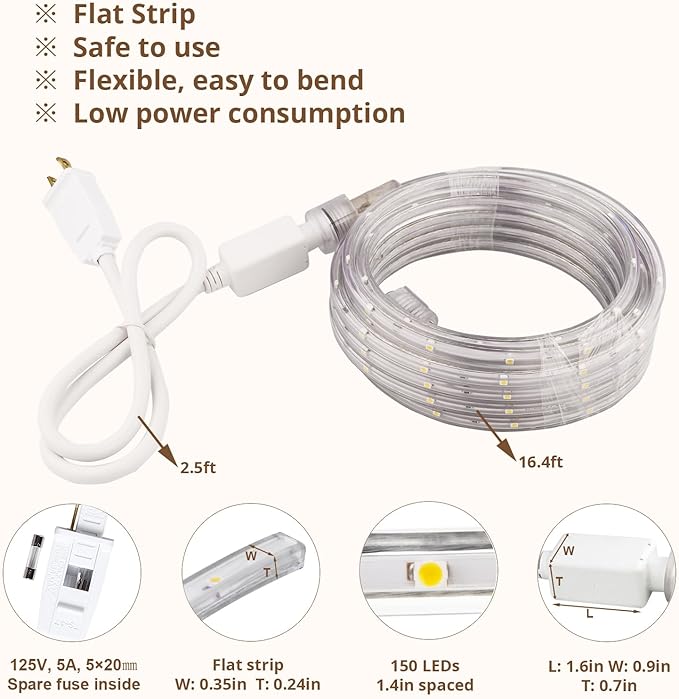 LED Rope Lights, 33Feet Blue Flat Flexible Strip Light, Plug in Novelty Lighting, Connectable and Waterproof for Home Christmas Holiday Garden Patio Party Decoration