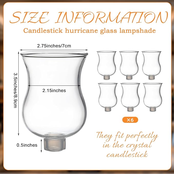 VIHOSE Bulk Set of 6 Clear Peg Votive Holders with Rubber Gasket 3.5" Glass Wholesale Candelabra Hurricane Glass Shades Votive Candleholder Cups for Modern Contemporary Home Decor