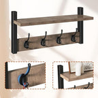 YMYNY Coat Rack Shelf Wall Mounted, Coat Hooks Set of 2, Entryway Coat Hanger with 8 Hooks, 31.5" Wall Floating Shelf with Hat Rack, for Kitchen, Bedroom, Bathroom, Silver Gray UHWS001Y-2