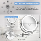 Wall Mounted Makeup Mirror with Lights and 10X Magnification, 8 Inches Rechargeable Double Sided Magnifying, Touch Dimmable Extended Arm 360 Rotation, Foldable Vanity Mirror for Bathroom
