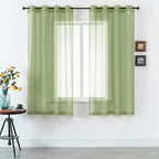 DUALIFE Sage Green Sheer Curtains 45 Inch Length for Kitchen Window 2 Panels Set Home Decoration Spring Window Treatments for Living Room Bathroom Dining Room St Patric Day Decor 52X45 Inhces Long