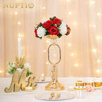 NUPTIO Pcs of 6 Fake Flower Ball Arrangement Bouquet,15 Heads Plastic Roses with Base, Suitable for Our Store's Wedding Centerpiece Flower Rack for Parties Valentine's Day Home Décor (Red & White)