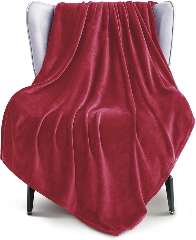 Exclusivo Mezcla Fleece Throw Blanket for Couch, Sofa, 300GSM Super Soft and Warm Blankets, Deep Red Throw All Season Use, Cozy, Plush, Lightweight, 50x60 Inches