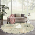 Round Rugs Forest Funny Rabbits Hand Drawn for Kids Fabric Wrapping Boho Area Rug Linen and Cotton Carpet Meditation Washable Hallway Runner Mat Accent Bedroom Bathroom 6ft, Multi2
