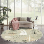 Round Rugs Forest Funny Rabbits Hand Drawn for Kids Fabric Wrapping Boho Area Rug Linen and Cotton Carpet Meditation Washable Hallway Runner Mat Accent Bedroom Bathroom 6ft, Multi2