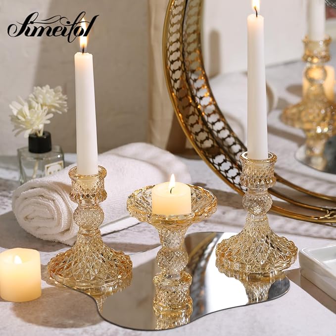 Gold Candle Holder Set of 12, Glass Taper Candle Holders, Gold Candlestick Holders, Candle Stick Holder for Table Centerpieces, Wedding, Christmas & Home Decor