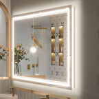 Keonjinn LED Bathroom Mirror 60" x 36" with Frontlit and Backlit, Tempered Glass Stepless 3 Colors Temperature & Dimmable Large Vanity Mirror, UL Listed LED Driver, Double Lights Anti-Fog Wall Mirror