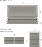 Vänt Upholstered Wall Panels - Queen/Full Size Wall Mounted Headboards - Metallic Neutral Champagne - Set of 4 Panels (Each Individual Panel 30"x11.5")