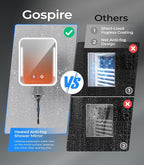 Gospire Heated Shower Mirror Fogless for Shaving with Light, 5000mAh Rechargeable Battery, Detachable Suction Cup and Razor Holder for Wall, NO-Drilling, Removable, Waterproof for Bathroom - White
