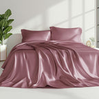 Love's cabin Full Size Satin Sheet Sets - 4 Piece Rose Taupe Silky Sheet Set Full with Deep Pocket, Luxury Silk Feel Bed Sheets Full Bedding Set (1 Flat Sheet,1 Fitted Sheet,2 Pillow Cases)