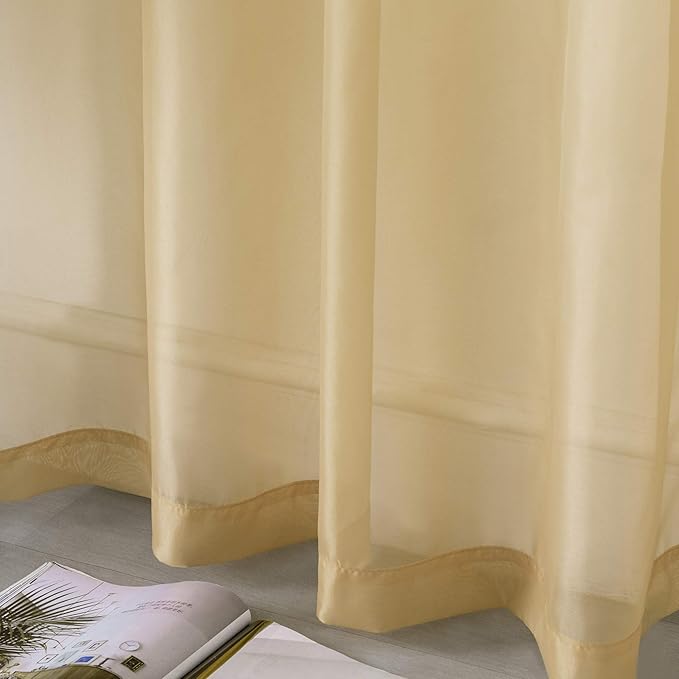 DUALIFE Antique Taupe Brown Sheer Curtains Grommet Light Brown Tan Semi Voile Curtain Panels Window Drapes for Living Room and Bedroom Window Treatments 2 Panels 52 x 72 Inch Natural Taupe