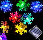 Solar Christmas String Lights Outdoor Waterproof 36ft 60 LED 8 Modes Solar Fairy Snowflake Powered String Lights for Garden Patio Yard Home Christmas Tree Parties(Snowflake-Multicolor-60LED)