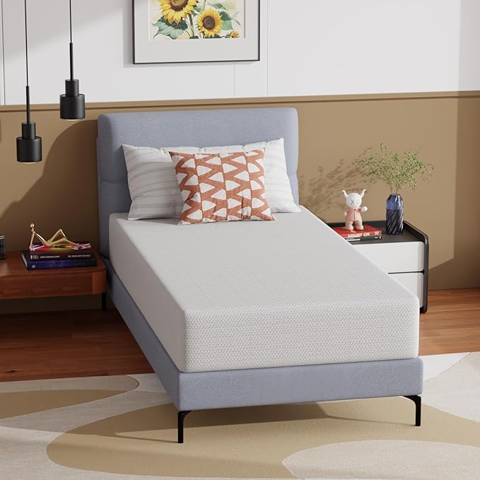 PayLessHere 10 Inch Twin XL Green Tea Memory Foam Mattress Cooling Gel Infused Mattress,Medium Firm Mattresses Fiberglass Free/CertiPUR-US Certified/Bed-in-a-Box/Pressure Relieving Twin XL Size,White