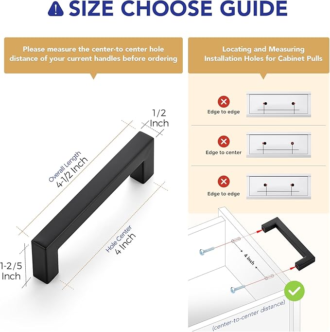 Ravinte 3 Pack 4 Inch Kitchen Square Cabinet Handles Matte Black Cabinet Pulls Black Drawer Pulls Cupboard Hardware Kitchen Handles