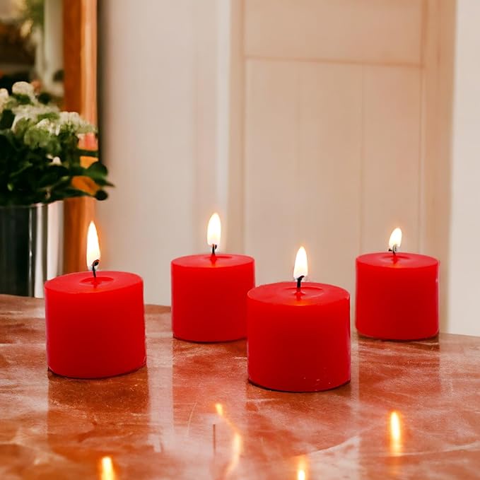 Hosley® Set of 48 Unscented Red Hand Poured Votive Candles Ideal for Weddings Birthdays Holidays Special Events Emergency Lighting Spa Aromatherapy Everyday Use