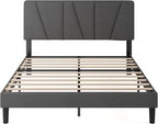 ZINUS Queen Maya Upholstered Bed Frame with Asymmetric Headboard, Durable Wooden Slats, Sturdy Framework, Noise Free Sleep, No Box Spring Needed, Easy Assembly, Eco Friendly Packaging, Dark Grey