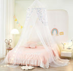 Unicorn Bed Canopy with Lights, Tent for Girls Room Decor, Twin to King Size Beds