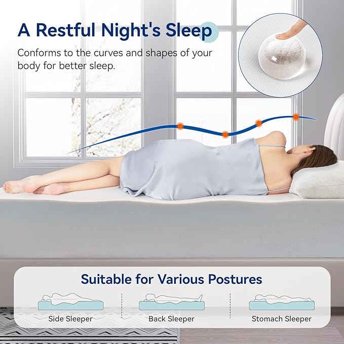 Amazon Basics Memory Foam Mattress, Soft Plush Feel, 12 Inch, Full, White/Grey