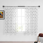 MYSKY HOME Short Pom Pom Sheer Curtains for Bedroom, Kitchen, Bathroom, Nursery, Boys Kids Room - Black, 52" x 54", Rod Pocket, 2 Panels, Halloween Small Window Curtains