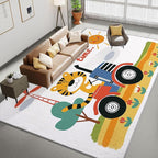 Washable Area Rug 5x8 ft Cartoon Farm Tiger Tractor 3D Print Area Rug for Living Room Bedroom Kids Room Home Decor Carpet, Indoor Non-Slip Floor Rug Mat, Low Pile Rugs