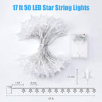 Minetom Star String Lights Battery Operated - 17 ft 50 LED Star Fairy String Lights with Timer, Waterproof for Indoor Bedroom Tent Loft Bed Patio Party Wedding Decor, White
