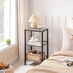 HOOBRO Side Table, 3-Tier Tall End Telephone Table with Adjustable Mesh Shelves, Small Entryway Stand for Living Room Bedroom Hallway or Office, Greige and Black BG01DH01G1