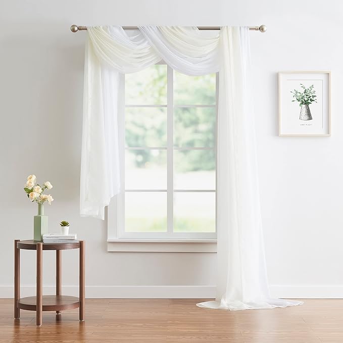 Warm Home Designs 30 Feet Long Sheer Light Beige Window Scarf. These XXL Length Valance Window Scarves 54 X 360 Inches in Size. Great as Bed Canopy or Wedding Arch Draping Fabric. AM Beige 360"