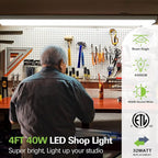 hykolity 4FT LED Wraparound Light, 40W, 4400lm, 4000K, [2-lamp 32W Fluorescent Equiv.], 4 Foot LED Wrap Light Fixture, Flush Mount Office Ceiling Light for Garage, Office, Kitchen, ETL Listed