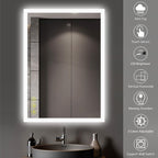 Wall-Mounted LED Square Bathroom Mirror, Makeup Mirror (36 inches x 24 inches,) 3 Color Stepless Dimmable Memory Bathroom Vanity Mirror with Lights CRI90+ 3000-6400K Smart Mirror with Touch