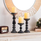 Wood Pillar Candle Holder: 3Pcs Rustic Candle Holders for Pillar Candles Wood Candle Holders Distressed Wooden Farmhouse Large Candle Holder for Fireplace Table (Black, 6", 8", 12")
