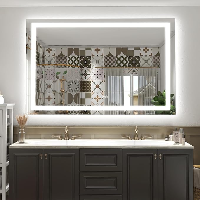 LED Bathroom Mirror for Wall 60x38, Large Lighted Vanity Mirror with Lights, Dimmable, Anti-Fog, Shatter-Proof, ETL Listed (Front + Backlit)