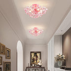 WUZUPS Crystal Chandelier Flushmount Ceiling Light Modern Lighting Fixture for Bedroom Hallway Bar Kitchen Bathroom, H 8.9" x W 17.7", Pink, E12 Base