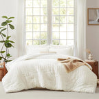 CozyLux King Size Comforter Set Ivory Seersucker 7 Pieces Bed in a Bag King Comforter Set with Sheets, Luxury Soft Bedding Set with Down Alternative Comforter, Sheets, Pillowcases & Shams All Seasons