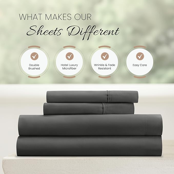 Linen Market Brushed Microfiber Queen Sheet Set 4 Piece – Oeko-TEX Certified Ultra Soft & Wrinkle-Free - 16" Deep Pocket Sheets - Easy Care Queen Size - Gray