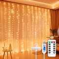 Minetom Curtain Lights, 300 LED Dimmable Fairy Lights with Remote and Timer, 8 Modes, USB Powered String Lights for Room Wall Party Xmas Indoor Decor, Orange