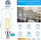 Honesorn Candelabra LED Bulb, E12 Small Light Bulbs 5000K Daylight Dimmable - 60W Equivalent Ceiling Fan Bulbs Type B Edison Filament Candle Bulbs, C35 B11 Clear Glass Chandelier Bulbs 600LM,Pack of 6
