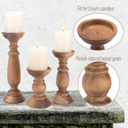 Rustic Wooden Pillar Candle Holders Set of 3, 12'' 9'' 6'' Farmhouse Wood Candle Stand for Table Centerpieces, Vintage Tall Candleholders Fireplace Mantel Decor for Living Room, Brown