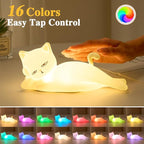 Lying Flat Cat Lamp Cat Gifts, 16 Colors+5 Dimming+Silicone Cute Lamp, Touch+Remote Control+Rechargeable Night Light for Kids, Fun & Cool Weird Stuff Random Stuff, White Elephant Gifts for Adults/Kids
