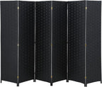 FDW Room Divider 6 Panels Wood Mesh Hand-Woven Design Indoor Folding Portable Partition Screen, Coal Black