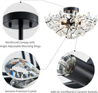 WUZUPS Crystal Chandelier Flushmount Ceiling Light Modern Lighting Fixture for Bedroom Hallway Bar Kitchen Bathroom, H 8.9" x W 17.7", Black, E12 Base