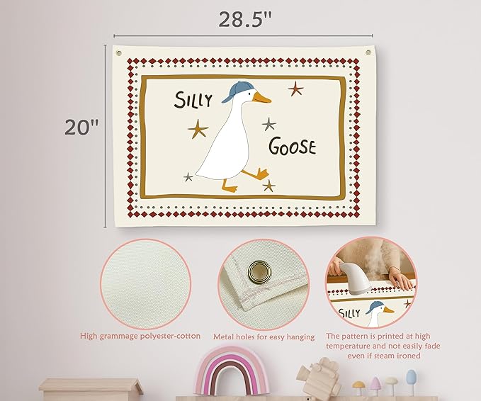 Silly Goose Nursery Rectangular Canvas Banner-Flag Wall Sign Decor for Boys Girls Toddler Kids,Baby Room Above Crib Playroom Reading Room Bedroom Decor-Easter Baby Shower Birthday Christmas Gift